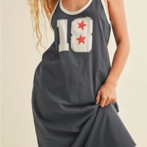 Patched Front T-Shirt Dress with Red Star Accents